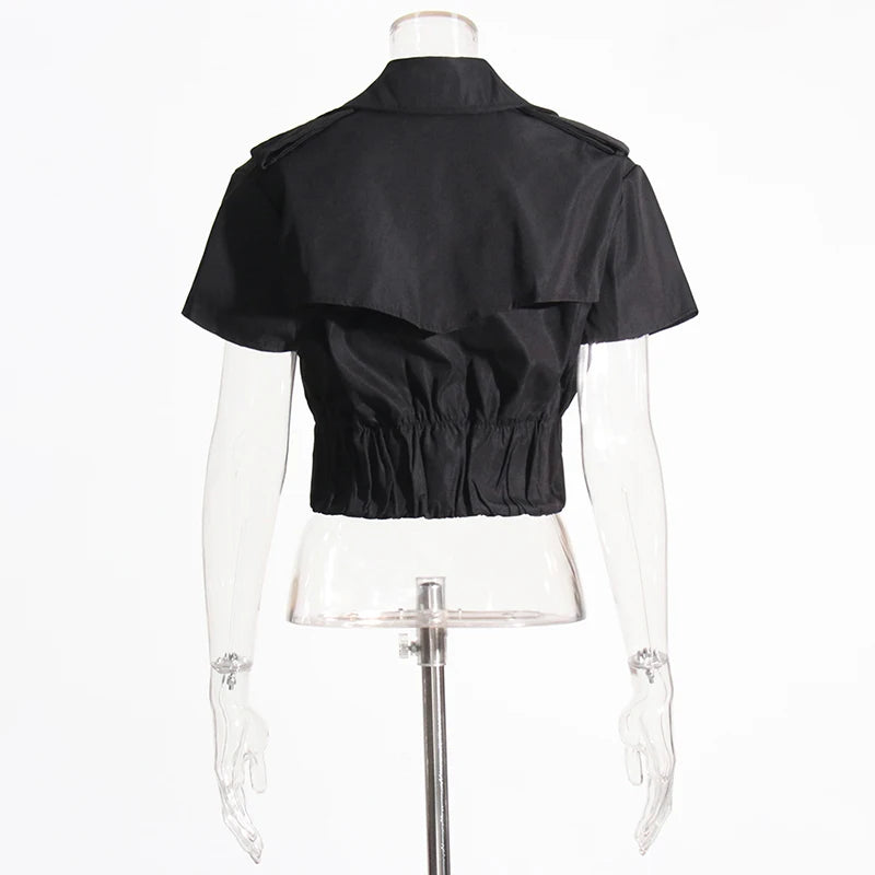 High Quality Patchwork Double Breasted Gathered Waist Short Jackets for Women 2023