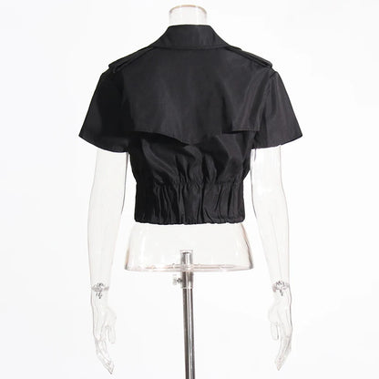 High Quality Patchwork Double Breasted Gathered Waist Short Jackets for Women 2023