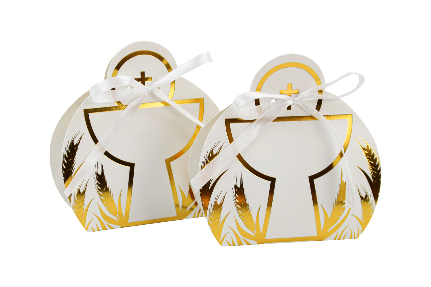 50PCS Recycled Materials Christening Holy Grail Design Candy Treat Foldable Paper Box Ribbon Baptism Cross Cookie Baby Shower