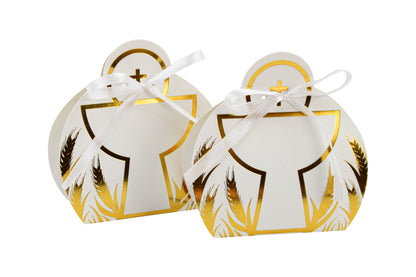 50PCS Recycled Materials Christening Holy Grail Design Candy Treat Foldable Paper Box Ribbon Baptism Cross Cookie Baby Shower