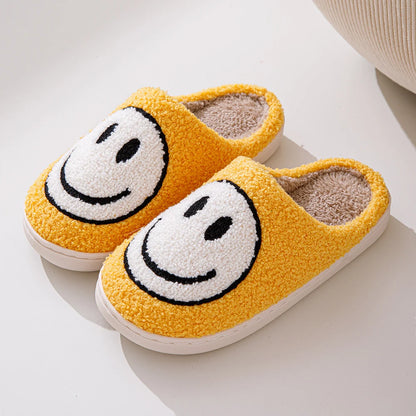 Smile Face Shape Slippers for Women Soft Plush Retro Preppy Slip on Comfortable Indoor Outdoor Shoes