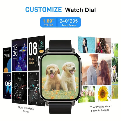 1.69" Touch Screen Smartwatch, a Fitness Tracker Featuring a Sleep Monitor and Step Counter,Supports 10 Sports Modes for Running