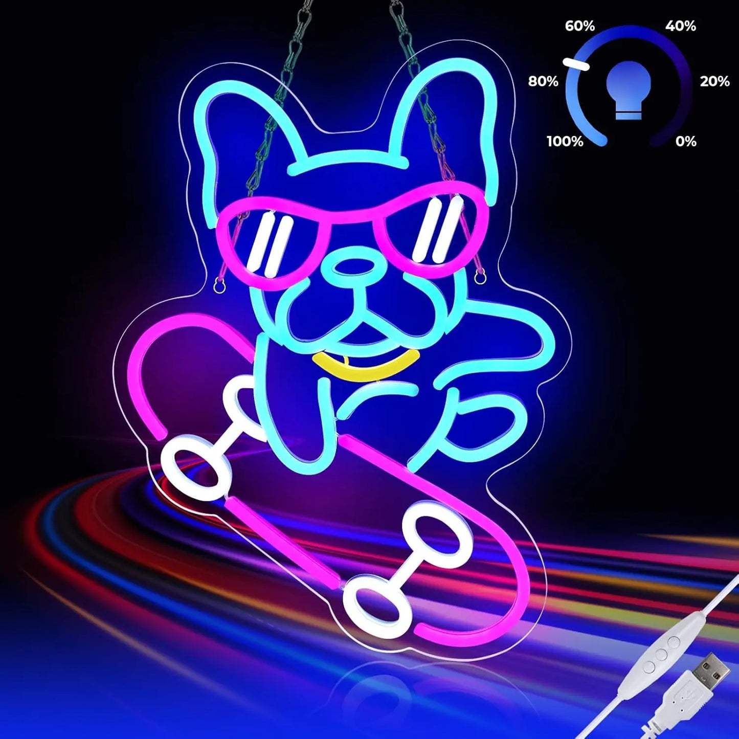 French Bulldog LED Neon Light Sign Dog Skateboard Wall Decor Bedroom Living Room Pet Shop Bar Party IP65 Made Acrylic Lamp