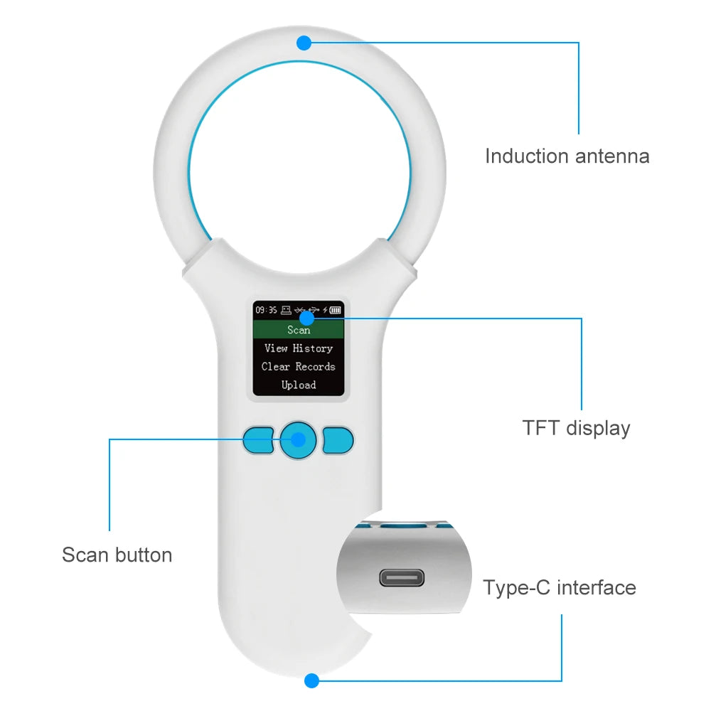 Pet Microchip Scanner Portable Screen USB/  Strap for Cat, Dog and Animal Card Reader Storage Handheld Chip Card Reader
