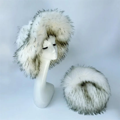 Y2k Hot Girls Small Half Moon Bag Set Women Luxury Furry Wrist Handbag Gothic Punk Faux Raccoon Fur Clutch Purses Bags With Hat