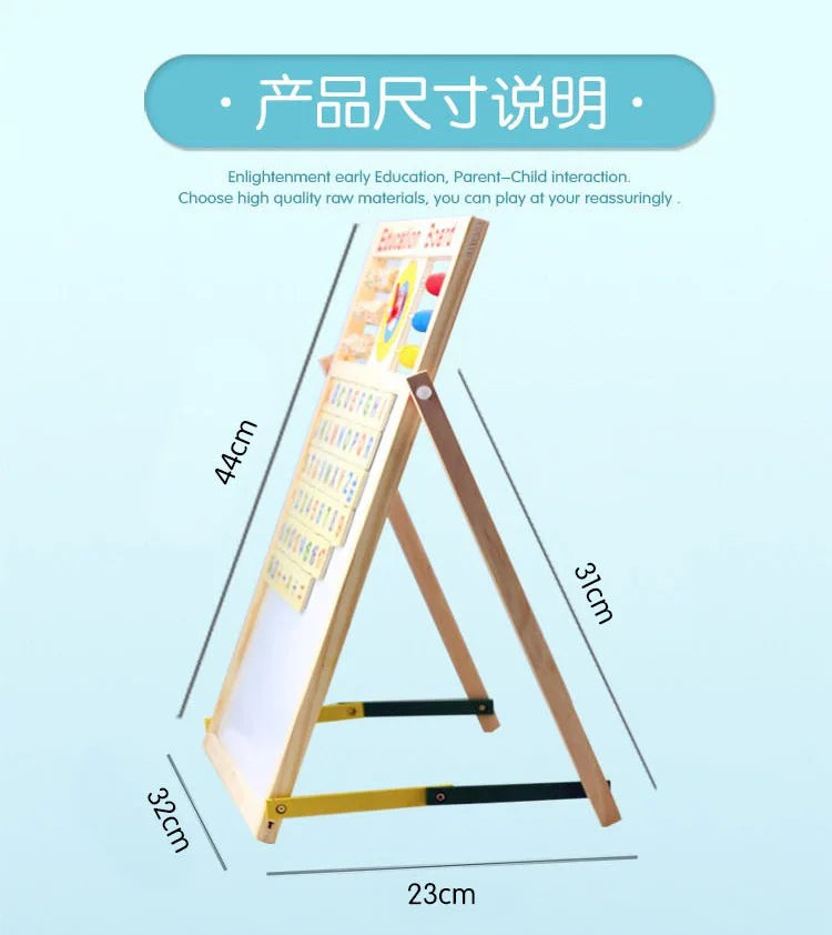 Korean Style Multifunctional Double-Sided Wooden Alphanumeric Sketchpad Early Education Puzzle Drawing Board Chalkboard for Kids