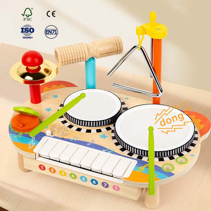 Montessori Toy Wooden Multifunctional Drum Set Toy for Kids Children's Musical Enlightenment Educational Percussion Toy