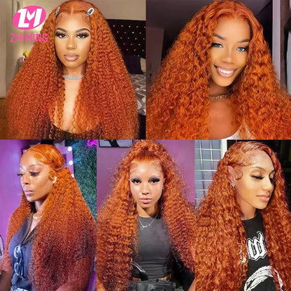 HD Orange Ginger Curly 13x4 Lace Front Wig Deep Wave Synthetic Hair Wig High Temperature Silk Lace Frontal Wigs Water Wave