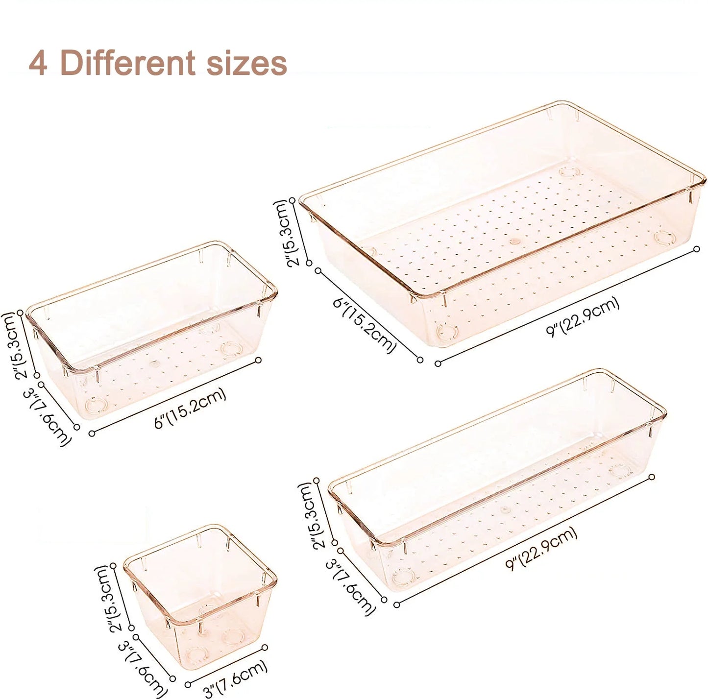 Hot Selling 4 Different Sizes Stackable Clear PET Kitchen Accessories Plastic clear Drawer Organizer Set for Cosmetics Jewelry