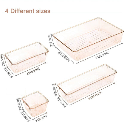 Hot Selling 4 Different Sizes Stackable Clear PET Kitchen Accessories Plastic clear Drawer Organizer Set for Cosmetics Jewelry