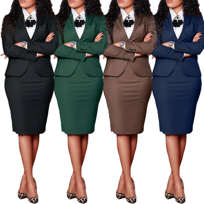 BN359 High Quality Ladies Suits Office Wear Long Sleeve Suit and Slit Slim Skirt Set Two Piece Business Suits for Women