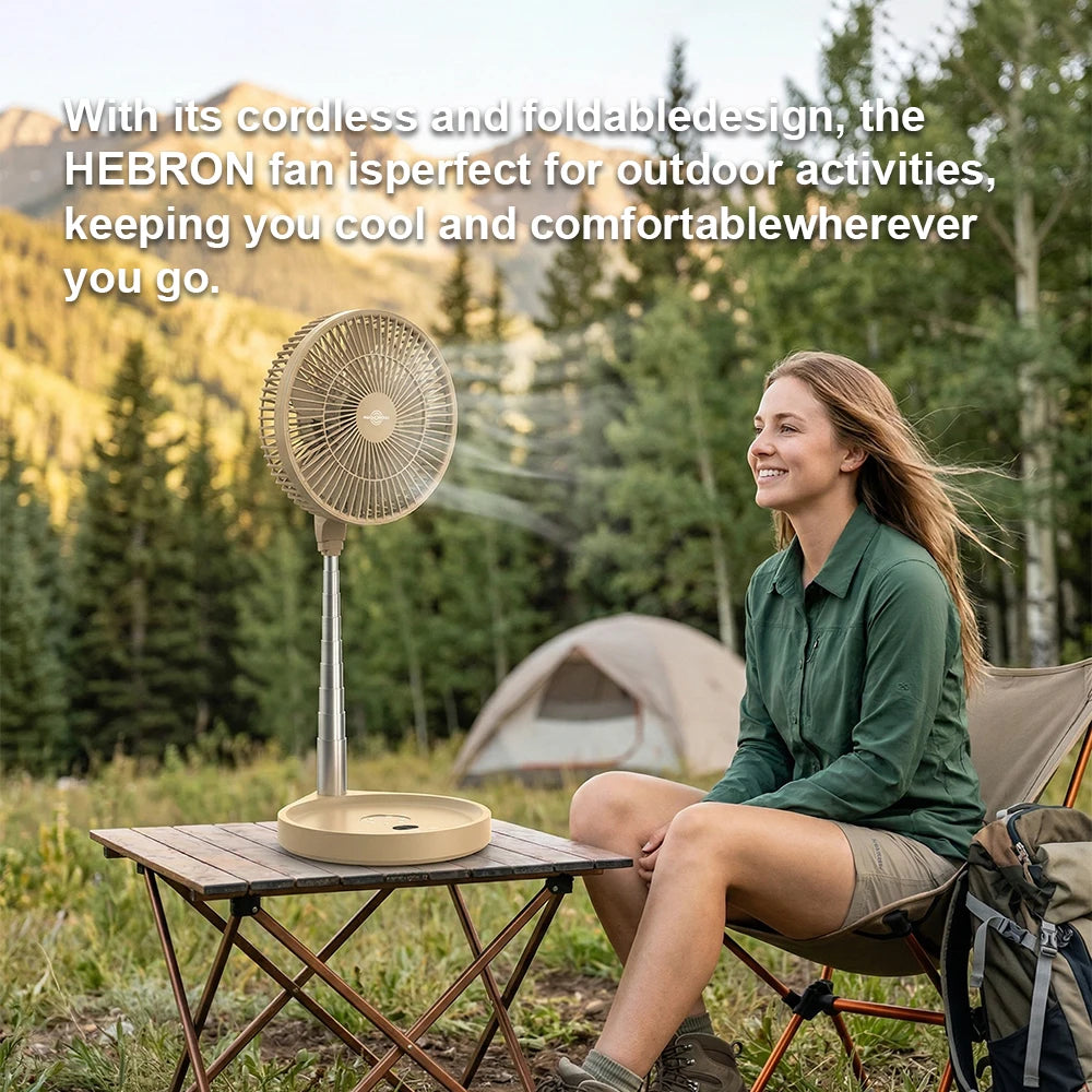 Electric Rechargeable Foldable Camping Fan with Remote Control, LED Lights, and Brushless Motor - Ideal for Outdoor & Hotel Use