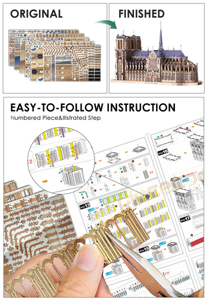 Piececool 3D Metal Puzzles Jigsaw, Notre Dame Cathedral Paris DIY Model Building Kits Toys for Adults Birthday Gifts