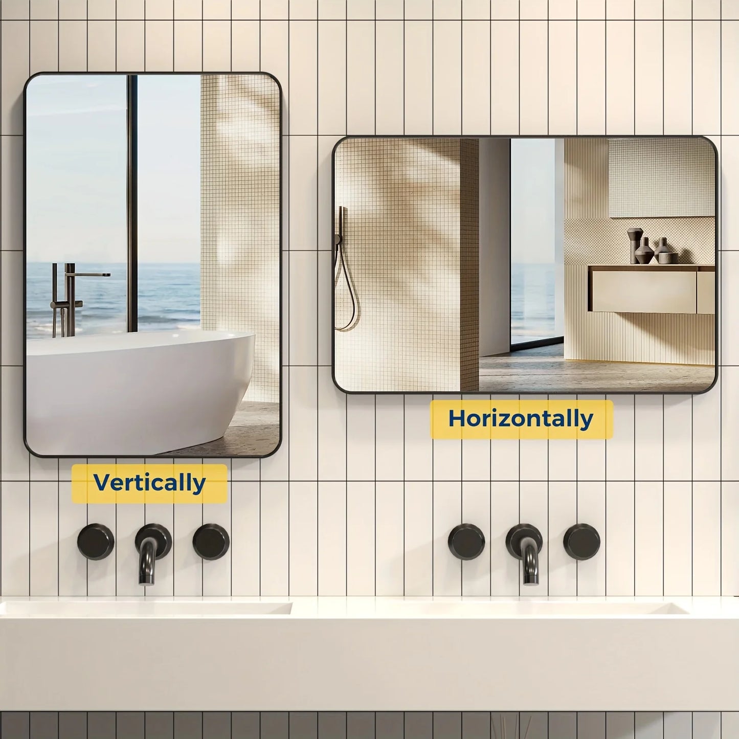 24x36 Inch Classic Modern Chic Bathroom Mirror - Matte Black Rust-Resistant Frame, Shatterproof Glass & Packaging
