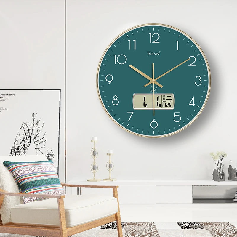 Modern Round ABS High Quality Plastic Multifunctional LCD Analog Scenic Electric Living Room Sports Wall Clock Large Display