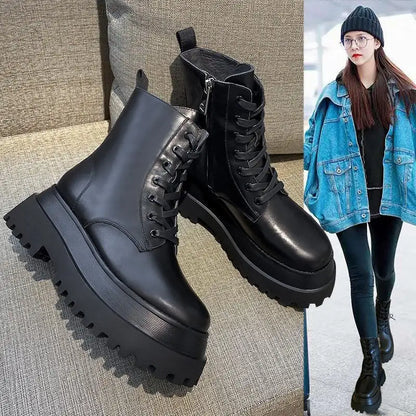 YiXin Fall Winter Boots for Women 2022 Thickened Warm Soft Side Zipper Plain Color Leather Boots Women Shoes