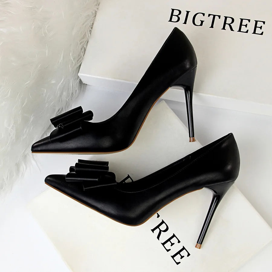 Bigtree Talon Custom New Fashion Candy Color Bow Design Trendy Shoes Sexy Pump Stiletto Heels for Ladies and Women