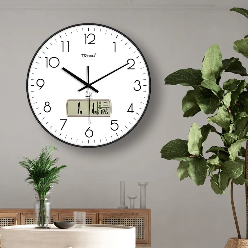Modern Round ABS High Quality Plastic Multifunctional LCD Analog Scenic Electric Living Room Sports Wall Clock Large Display