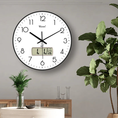 Modern Round ABS High Quality Plastic Multifunctional LCD Analog Scenic Electric Living Room Sports Wall Clock Large Display