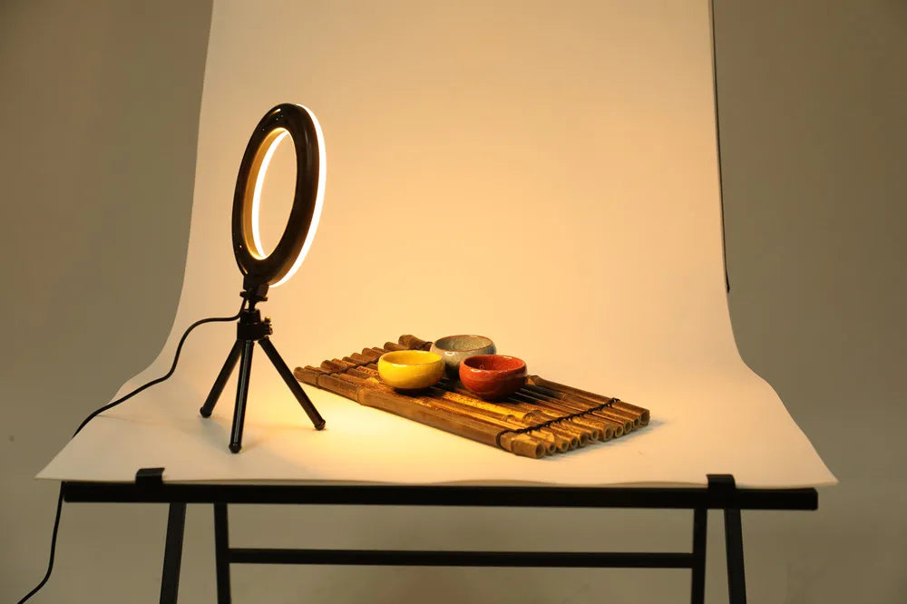 6 Inch Mini LED Selfie Ring Light Desktop Video Lamp With Tripod Stand USB Plug For YouTuber Live Vlog Makeup Studio