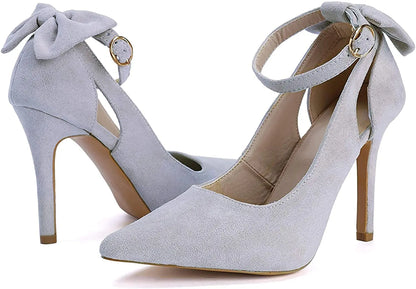 Gotrays Women's Pointed Toe High Heels Ankle Strap D'Orsay Pumps Shoes Bow Wedding Bowtie Back Dress Sandals