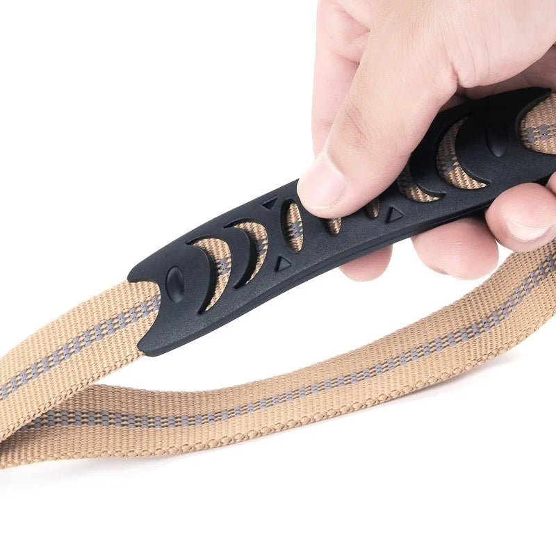 2in1 Car Leash for Medium Large Dogs Reflective Khaki Tactical Design Explosion Proof Frog Buckle Customizable Nylon Pet