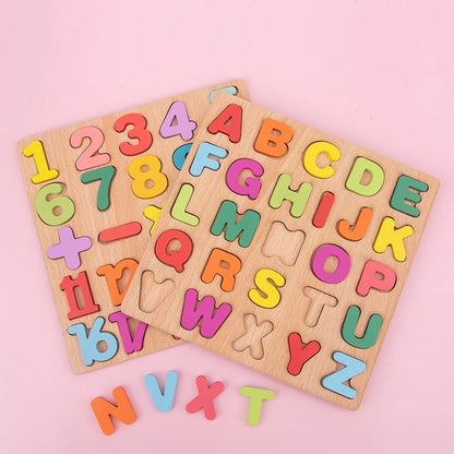 Kids Creative Alphabet Wood Puzzles ABC Letter and Number Montessori Learning Board Educational Toys for Toddlers
