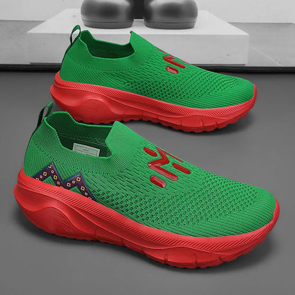 Men's Fashion Sneakers with Knit Upper Color Block Design-Lightweight Anti-Slippery Cushioning Comfort for Casual Athletic Use