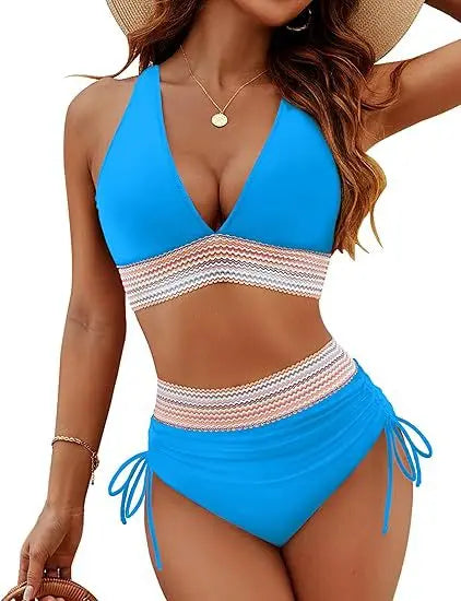 Triangle Bikini Set for Women 2025 V Neck Halter Tie Back Summer Bathing Suit High Waisted Summer Two Piece Swimsuit