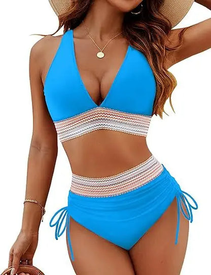 Triangle Bikini Set for Women 2025 V Neck Halter Tie Back Summer Bathing Suit High Waisted Summer Two Piece Swimsuit