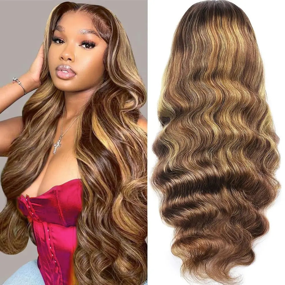 13x4 Highlight P4/27 Body Wave Lace Frontal Human Hair Wig Honey Blonde Colored 13x6 HD Lace Front Wigs for Women Pre Plucked