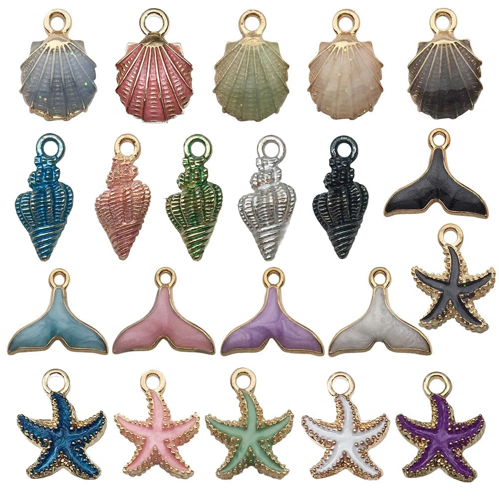 Hot Sale Natural Crafts Alloy Ocean Starfish Conch Seashell Enamel for DIY Nautical Jewelry Making Home Decoration