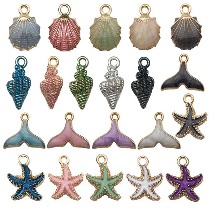 Hot Sale Natural Crafts Alloy Ocean Starfish Conch Seashell Enamel for DIY Nautical Jewelry Making Home Decoration