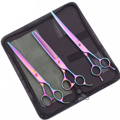 Purple Dragon Pet Grooming Scissors Kit 7.5" 8" Stainless Rainbow Straight Shears for Dogs Thinning Shears Curved Shears Z3005