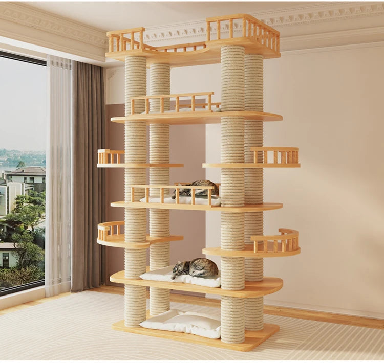 Large-Scale Luxury Modern Solid Wood Sisal Cat Climbing Frames Tower-Style Products 4+ Levels for Wholesale Customization