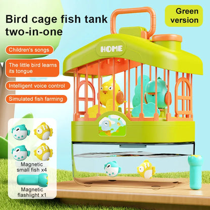 Talking Birdcage Fish Cistern Children Early Education Voice Control Induction Simulation Bird With Light Music Educational Toy