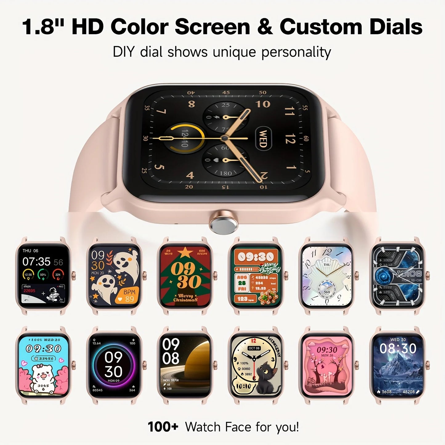 Valentine's Day Gift, FAWEIO Women's Smartwatch, Men's Wireless Calling,1.8-inch HD Touchscreen,Fitness Tracker,100+Sports Modes