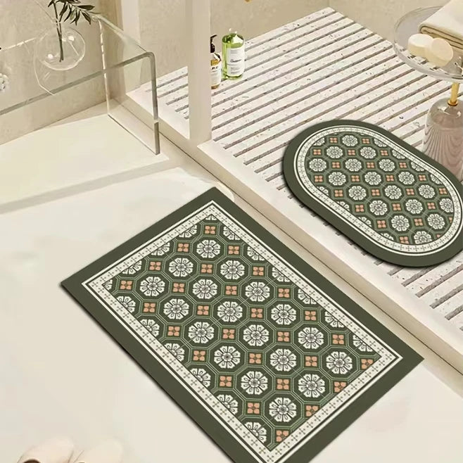 Custom Fast Water Drying Cushioned PET Friendly Bath Mat Super Absorbent Non-Slip Rubber Plaid Pattern Home Hotel Bathroom Use