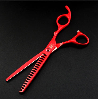 7.0 Inch  Red Veterinary Animal Shaped Scissors Pet Grooming Scissors Pet Fishbone Teeth 4 Scissors Set PTS-034