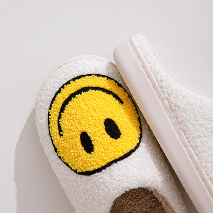 Smile Face Shape Slippers for Women Soft Plush Retro Preppy Slip on Comfortable Indoor Outdoor Shoes