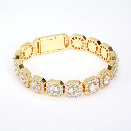 Nuoya 12mm Wholesale Hip Hop Bracelet for MenIced Out Chain 18k Gold Plated Clustered Tennis Bracelet