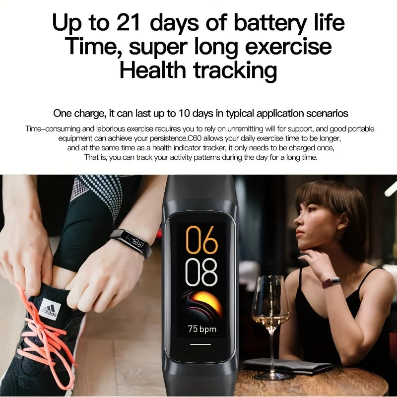 Fitness Tracker Watch, Couple Smart Bracelet, 1.1 Inch AMOLED Touch Screen Smartwatch, 25 Fitness Modes, Sleep Tracking, Weather