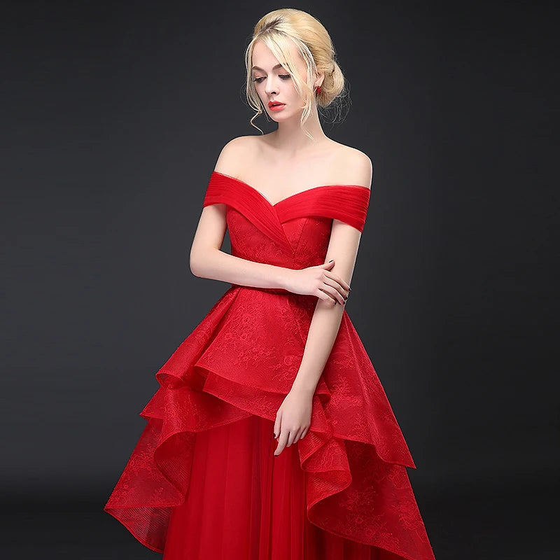 6808# Luxuriant Cap Sleeve Tiered Tulle Wedding Dresses 2022 Elegant A-Line Off Shoulder Lace-Up Bridal Party Gowns Sweep Train