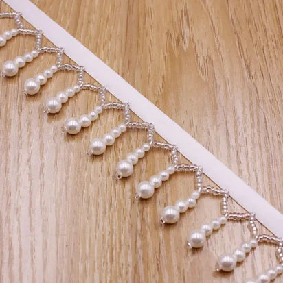 1 Yard Tassel Fringe Lace Pearl Beaded Edge Trim Ribbon Handmade Sewing DIY Craft Accessories