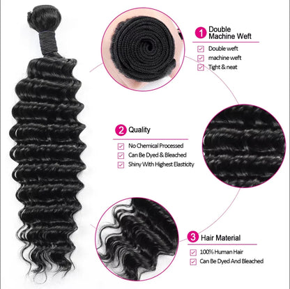 Deep Wave Bundles Human Hair Brazilian Raw Hair 12A Grade Bundles 100% Natural Deep Curly Remy Hair Extensions 3 4 Bundles Deal