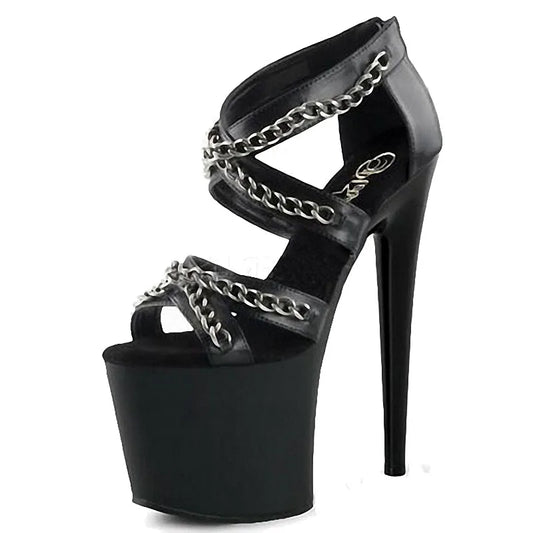 Black Punk Platform High Heels 20 cm Club Fashion Leaky Toe Large Women's Sandals Thick Soled High Heels