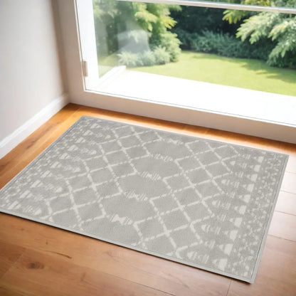 HMS Ivory and Blue Geometric Area Rug 2' X 3' Kids Floor Mats