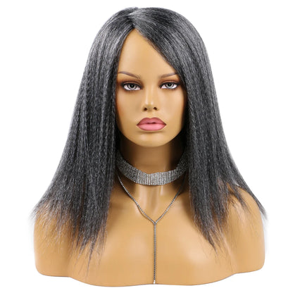 Wholesale 14 Inch Yaki Straight Afro Light Brown Lace Hair Wig Glueless Synthetic Middle Part Women  Machine-Made Long Wigs