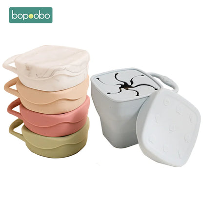 Baby Silicone Snack Cups for Toddlers Spill Proof Collapsible Toddle Portable Silicone Snack with Lids Baby food Storage Tank