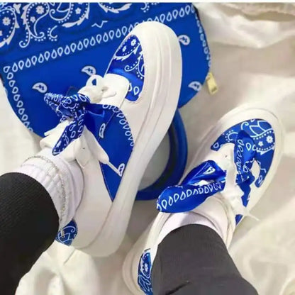 2021 Autumn Winter New Hot Sell Printed Women's Bandana Casual Shoes Woman Fashion Lace-up Flat Sports Women's Shoes